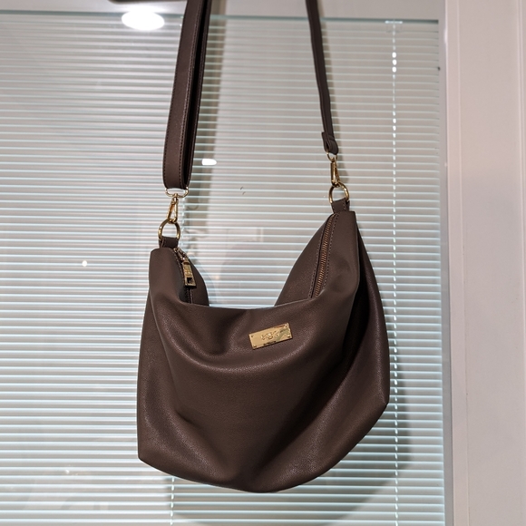 BCBG Hobo Soft Floppy Vegan Leather Crossbody Bag with Extra Strap Taupe - Picture 2 of 12